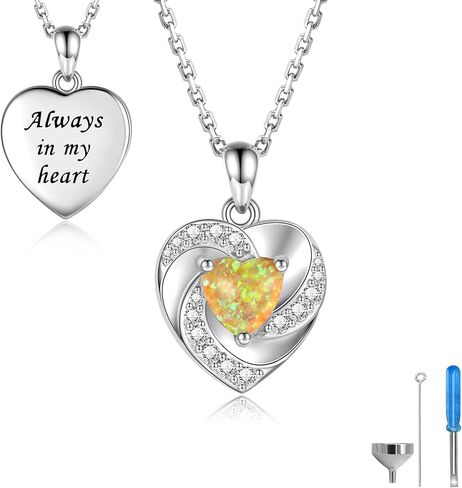 Opal Heart Urn Necklaces to Hold Ashes of Loved Ones 925 Sterling Silver Cremation Jewelry for Women in Saudi Arabia