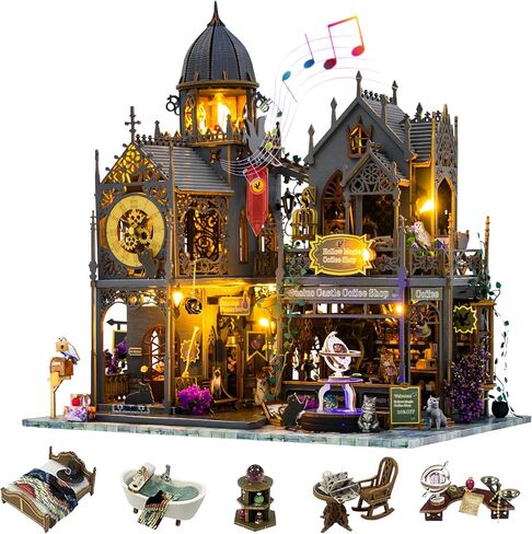 طقم منزل مصغرة DIY مع الباب المفتوح: Mini Wooden Dollhouse Miniature Kit مع LED Light ، Plustopoy Magic Tiny Model Mini Building Kit للبالغين المراهقين - هدية Creative Crafts ، ديكور المنزل in Kuwait