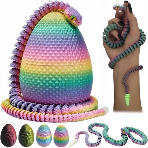 23" 3D Printed Snake with Egg - Flexible Snake with Luminous Tail, 3D Fidget Toys for Autism/ADHD, 3D Printed Animals Snake Toy for Kids & Adults (BlackRed) in Kuwait