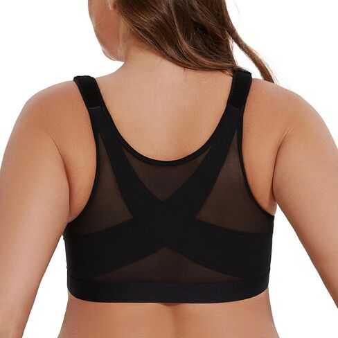MELENECA Women's Front Closure Wirefree Post Surgery Plus Size Back Support Posture Bra in Kuwait