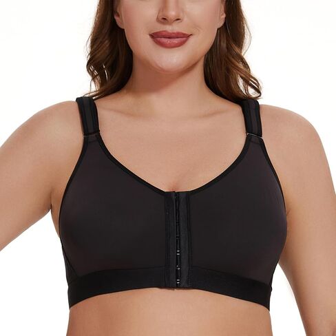 MELENECA Women's Front Closure Wirefree Post Surgery Plus Size Back Support Posture Bra in Kuwait