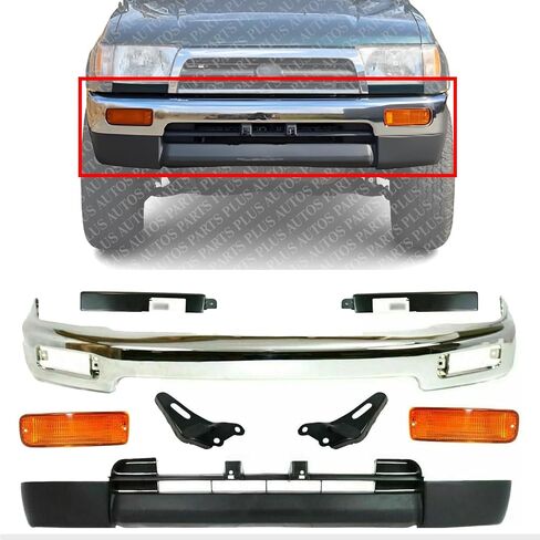 Front Bumper Chrome Steel + Lower Valance Primed + Brackets + Signal Lamps + Fillers Left Driver and Right Passenger Side Direct Replacement Compatible With Toyota 4Runner 1996-1998 in Saudi Arabia