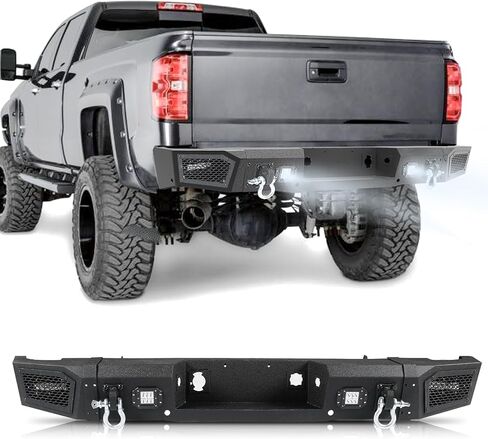 Steel Rear Bumper Fit for Chevy Silverado 2500 3500 HD 2011 2012 2013 2014 W/Sensor Holes 4 Lights and 2 D-Rings Heavy Duty Off Road Back Bumper in Saudi Arabia