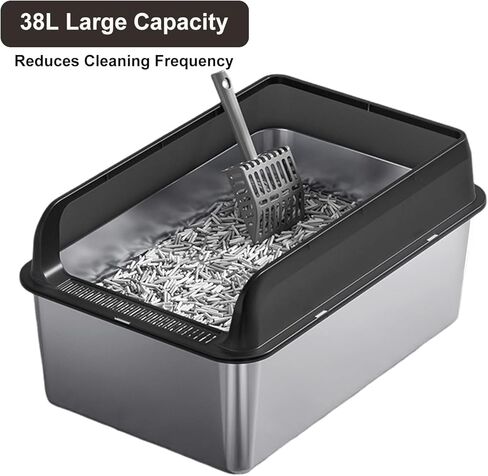 صندوق القمامة من الفولاذ المقاوم للصدأ مع غطاء ، صندوق فضلات كبير مع مغرفة سيفتر وحصيرة فضلات مزدوجة ، 6 '' صندوق القمامة المعدنية العميقة غير اللطيفة وسهلة التنظيف باللون الرمادي in Kuwait