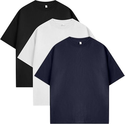 Eadali 3 Pcs Men’s Oversized T-Shirts Drop Shoulder Heavyweight 280g Cotton Loose Fit Short Sleeve Casual Tees for Men Women in Kuwait