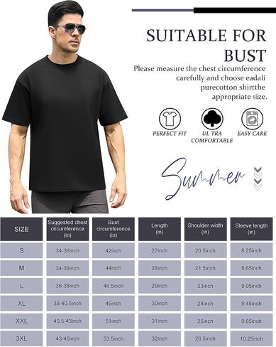 Eadali 3 Pcs Men’s Oversized T-Shirts Drop Shoulder Heavyweight 280g Cotton Loose Fit Short Sleeve Casual Tees for Men Women in Kuwait