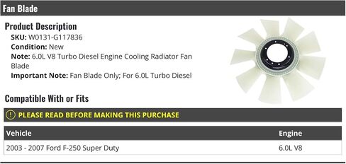 شفرة مروحة الرادياتير-متوافقة مع 2003-2007 Ford F-250 Super Duty 6.0L V8 Turbo Diesel in Saudi Arabia