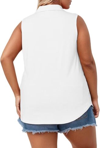 Plus-Size-Tank-Tops for Women Summer Collared V Neck Tunics Casual Flowy Sleeveless Polo Shirts Dressy Work Blouses in Kuwait