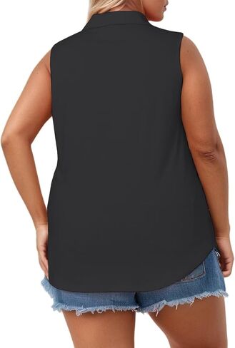 Plus-Size-Tank-Tops for Women Summer Collared V Neck Tunics Casual Flowy Sleeveless Polo Shirts Dressy Work Blouses in Kuwait