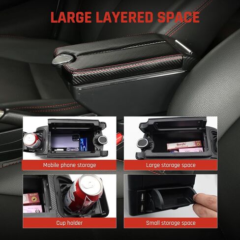 صندوق مسند الذراعين yjywzh لصالح Mazda CX3 2015-2018 إكسسوارات السيارات من منظم الأذرع من منظمات الأذرع من منظمات الألياف الكربونية مع حامل الكأس (7 منافذ USB ، خيط أسود in Saudi Arabia