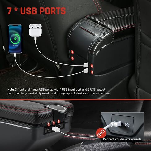 صندوق مسند الذراعين yjywzh لصالح Mazda CX3 2015-2018 إكسسوارات السيارات من منظم الأذرع من منظمات الأذرع من منظمات الألياف الكربونية مع حامل الكأس (7 منافذ USB ، خيط أسود in Saudi Arabia