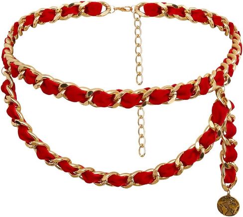 Mrotrida Women's Chain Belts Fashion Layered Flocking Cloth Belts for Dress Ves in Saudi Arabia