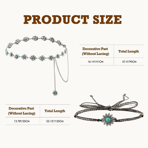 حزام سلسلة Docila Western Turquoise Hat Band Women Cowboy Metal Brand Bress Dress Weist Lock in Kuwait
