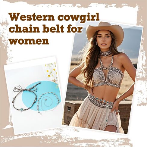 حزام سلسلة Docila Western Turquoise Hat Band Women Cowboy Metal Brand Bress Dress Weist Lock in Kuwait