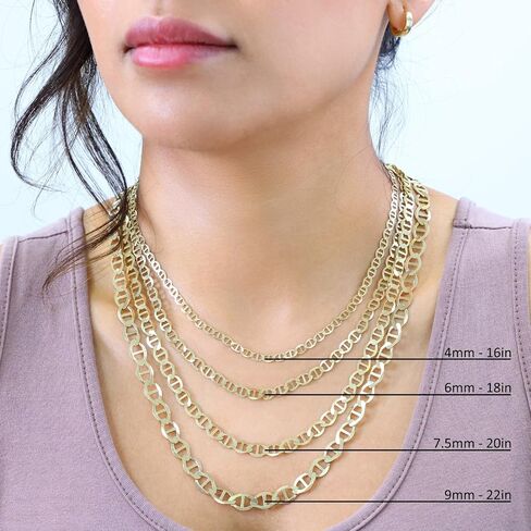 Nuragold 10K Real Yellow Gold Solid Mariner Chain Anchor Link Necklace 16"-30" (2mm-9mm) Italian Jewelry for Men & Women in Saudi Arabia