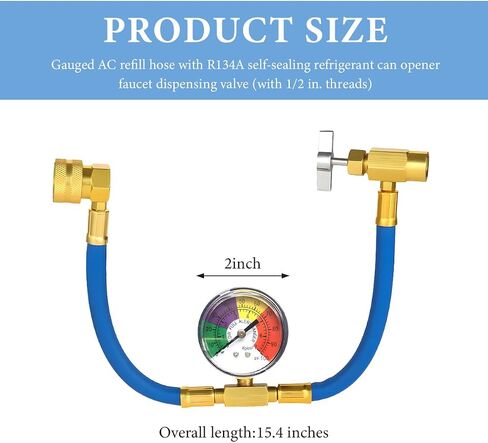 R134A AC Refrigerant Charge Hose Kit, Refrigerant Charging Hose with Pressure Gauge and 1/2" Acme Can Opener Tap Dispensing Valve, Car Air Conditioning Refrigerant Recharge Kit in Saudi Arabia