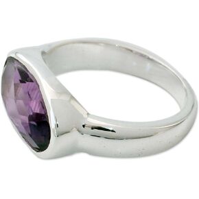 NOVICA Artisan Handmade Amethyst Cocktail Ring Three Carat .925 Sterling Silver Purple Single Stone India Birthstone 'Purple Crown'