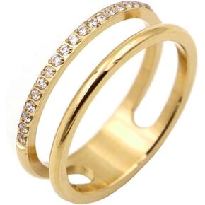 Women's Stainless Steel Cubic Zirconia Ring Knuckle Midi Stacking Double Lines Eternity Bands