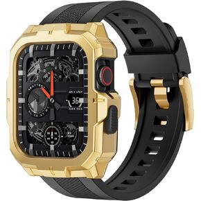 SUNFWR Bands Compatible with Apple Watch Band 45mm 44mm with Case, Rugged Sport Strap with Protective Cover Men for iWatch Series 9/8/7/6/5/4/SE