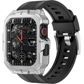 SUNFWR Bands Compatible with Apple Watch Band 45mm 44mm with Case, Rugged Sport Strap with Protective Cover Men for iWatch Series 9/8/7/6/5/4/SE in Kuwait