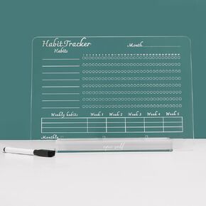 مساعدة - متتبع العادات الأسبوعية من الأكريليك - لوح مسح جاف ومسح نظيف - لاحظ اتجاهات السلوك وتشجيع العادات الصحية - تصميم بسيط للمكتب أو غرفة النوم - المجلة والتركيز in Kuwait