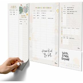 Baby's First Year Organizer | Reusable Dry Erase Checklist, Routines and Reminders with Smudge-Free Tackie Marker | Clings to Stainless Steel & Glass | USA Made by M.C. Squares