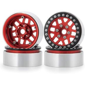 1.9" Alloy Beadlock Crawler Wheels Rims Set for RC 1/10 Crawler car TRX-4 SCX10 CC01 F350 RC4WD D90 90034 90026 90046 SCX10 III AXI03007 Pack of 4 (RED)