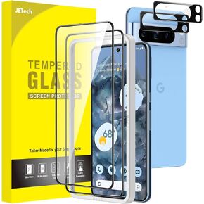 JETech Full Coverage Screen Protector for Google Pixel 8 Pro with Camera Lens Protector, Tempered Glass Film, Easy Installation Tool, Fingerprint ID Compatible, HD Clear, 2-Pack Each
