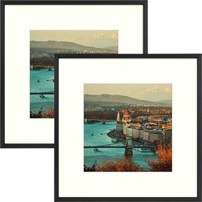 AUEAR, 16x20 Aluminum Frame in Gold - Real Glass - Made to Display Pictures 11x14 with Ivory Color Mat Horizontal and Vertical Formats for Wall (2 Pack)