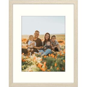 Golden State Art, 8x8 Picture Frame - Ivory Mat for 4x4 Photos - Black Wood Grain Style - Wall Display - Great for Family Photos, Portraits, Baby Pictures, Memories, Painting