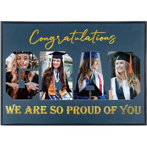 Graduation Picture Frame 12x17 Inches GRAD Printed 4x6 Photo Frame with Navy Mat as Graduation Gift Decoration