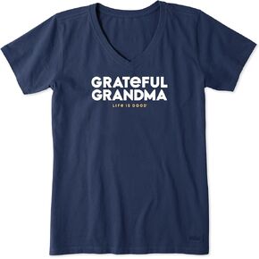 Life is Good Women's Grateful Grandma Crusher Vee Shirt -Cotton Graphic Tee, Short Sleeve Casual Top