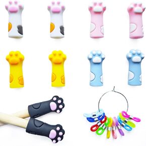 20 Pcs Cat Paw Knitting Needle Stoppers Cute Knitting Needle Point Protectors Silicone Knitting Needle Caps Knitting Needle Tip Covers Knitting Needle Huggers Knitting & Crochet Supplies