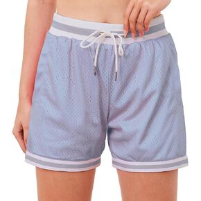 HEALONG Women Basketball Athletic Shorts: Double Mesh 5 Inch Inseam - Gym Sports Workout Jogger Retro Fashion Short Pockets