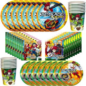 Treasures Gifted Officially Licensed BEYBLADE BURST Party Supplies - Serves 16 Guests - Classic Set BEYBLADE Party Supplies - BEYBLADE Birthday Party Supplies - BEYBLADE Plates and Napkins and Cups