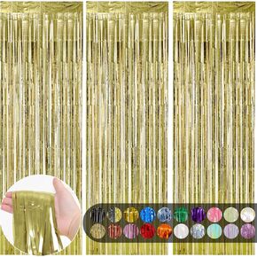 RUBFAC 3pcs 3.3x8.2 Feet Black Fringe Backdrop Curtains,Tinsel Streamers Black Party Decorations,Black Fringe Backdrop for Graduation Decorations Class of 2024