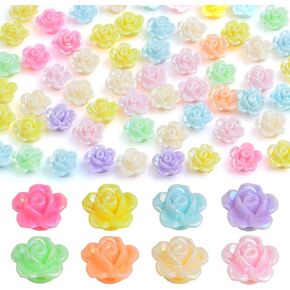 200 Pieces 12 mm Acrylic Rose Flower Beads Random Mixed AB Iridescent Roseflower Beads Resin Colorful Rose Loose Beads for DIY Crafts Jewelry Making Decoration