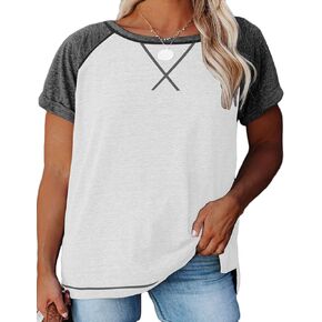 MAYFASEY Women's Plus Size Tops Summer Short Sleeve Crewneck Raglan T-Shirt Casual Loose Tee Tops 1X-5X