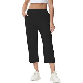 GUOLEZEEV سراويل نسائية مقصوصة بخصر مطاطي سحب على سراويل كابري كابري أساسية غير رسمية 2024 سراويل صيفية in Kuwait