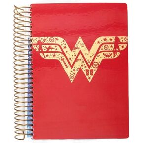 Paper House Productions DC Comics Wonder Woman 12 Month Undated 7.5" Planner with Month and Event Flag Stickers - Logo on Red