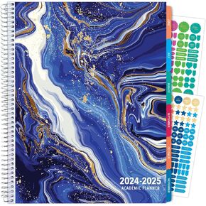 Laminated Essential Monthly & Weekly Fashion Planner 8.5" x 11" AY 2024-2025 (Blue White Marble)