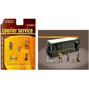 American Diorama Courier Service 5 pc Diecast Figures Set (2 Worker Figures and 3 Accessories) Ltd Ed to 4800 pcs for 1/64 Scale Models 76495