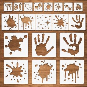19 Pcs Stain and Splatter Stencils, Graffiti Spills Shoe Stencils, Flame Fire Drip Assorted Sizes Reusable Plastic Template for Painting on Wood Wall Paper Fabric for Halloween Cosplay Party 10"/6"/3"