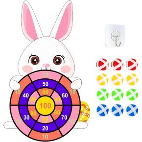 Easter Dart Board Game, Cute Bunny Party Board Games with 12 Stick Balls, Happy Easter Indoor Outdoor Games for Kids Ages 4-8, Party Games Yard Toys