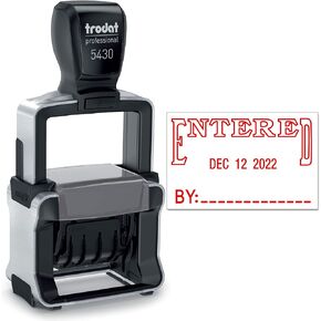 Trodat 5430 Professional Self-Inking Date Stamp with Entered - Red Ink
