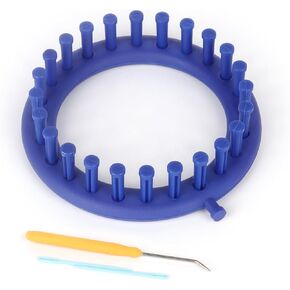 Katech Round Knitting Looms Set 14 cm Diameter Blue Plastic Weaving Looms Scarf Hats Making Tools DIY Crocheting Handmade Craft Kit with a Crochet Hook and Needle for Knitting Lovers (Blue)