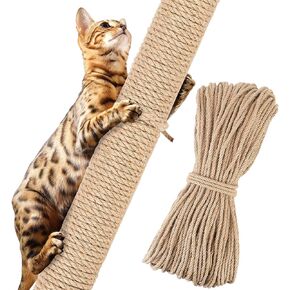 Natural Cat Sisal Rope for Scratching Post Tree Replacement,6mm 65.6FT Hemp Rope for Repairing,Recovering or DIY Scratcher,Hemp Rope for Cat Tree and Tower,DIY Home Decorating,Crafts,Gardening