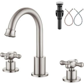 aolemi 8 بوصة 3 ثقوب صنبور بالوعة الحمام واسعة النطاق، ماتي الأسود مزدوجة عبر مقبض SUS304 360 درجة صنبور دوار مع يطفو على السطح استنزاف سطح جبل صنبور خلاط مرحاض