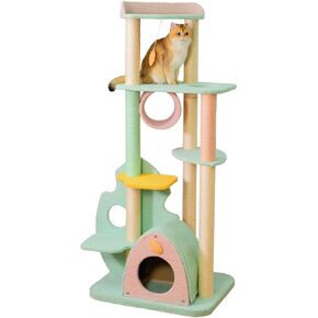 Happy & Polly 57.5" Cat Tree Extra Large Cats Tower Condo with Sisal Scratching Posts Luxury Cozy House Indoor Heavy Duty for Cats, Multi-Level Play Activities Platform Tall Perch, XL