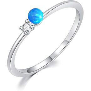 CiNily 14K White Gold Plated Opal Bead Ball Stackable Ring for Women Men Girls Cute Finger Rings